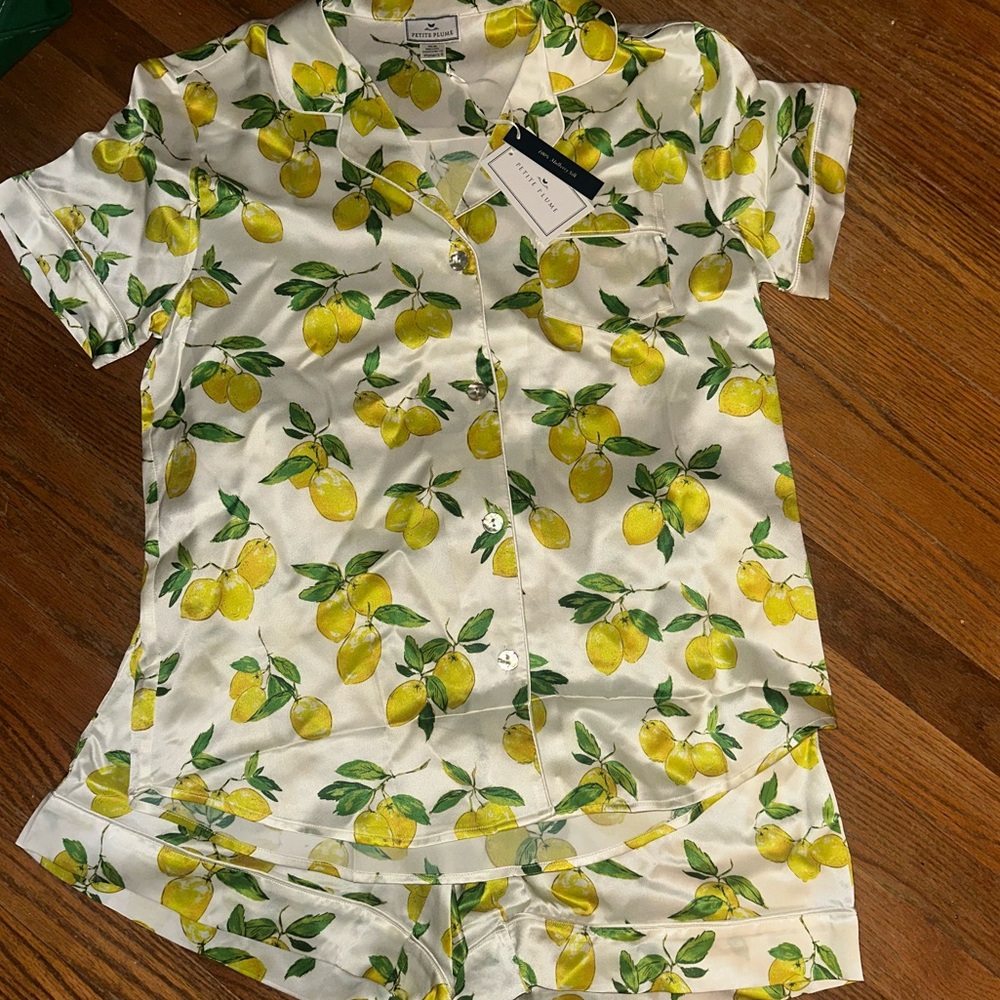 Petite Plume Amalfi lemon silk pj set